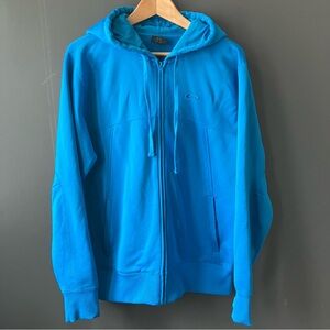 Oakley Hoodie 2010s Blue Zip Up Ribbed Cuffs Hem Zipper Pockets Embroidered Logo